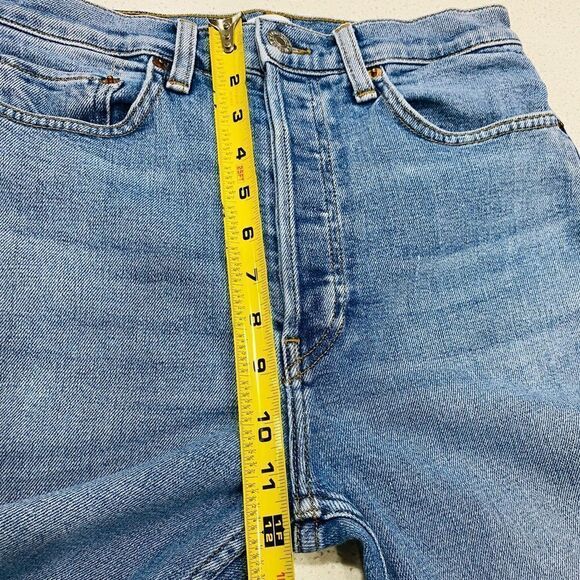 RE/DONE Stretch High Rise Straight Leg Jeans 27x28 Mid 90s Wash USA - Picture 5 of 14